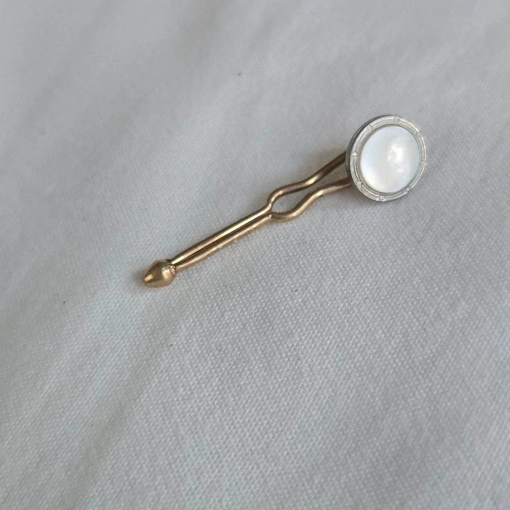 VTG Krementz Collar Button OS Mens Gold White Mother Of Pearl Formal Tuxedo Stud